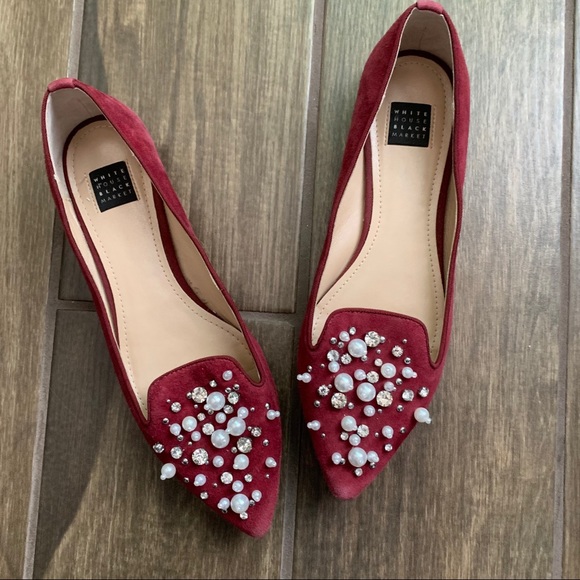 White House Black Market Shoes - WHBM Luann Grenadine Maroon Loafers Flats Pearls